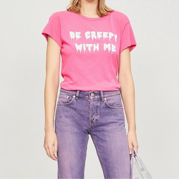 WILDFOX Be Creepy With Me Graphic Hot Pink Halloween Short Sleeve T-shirt Size S - Picture 1 of 6
